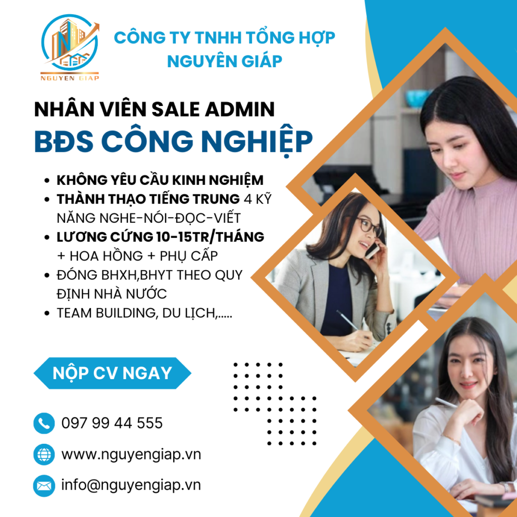 Tuyển dụng SALE ADMIN bất động sản công nghiệp