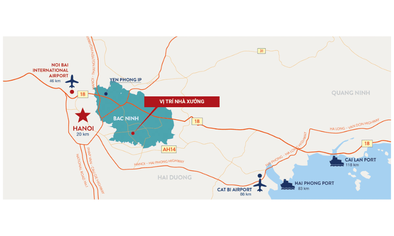 Hình ảnh vị trí nhà xưởng KCN Bắc Ninh