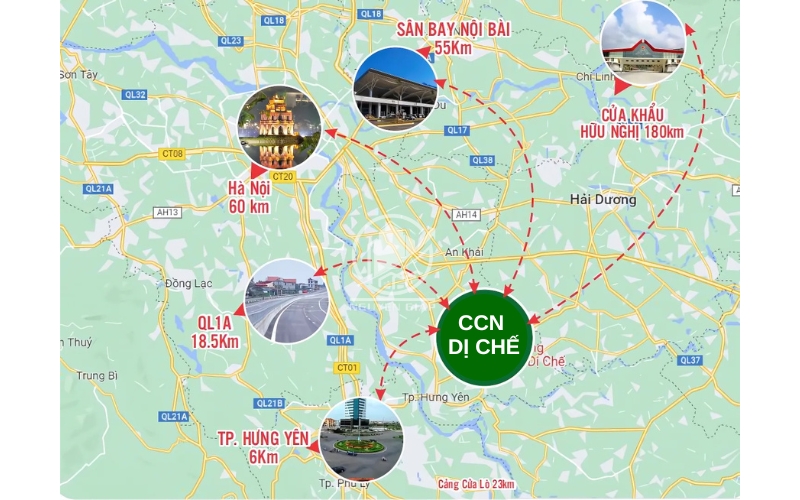 Vị trí địa lý chiến lược của cụm công nghiệp Dị Chế Hưng Yên